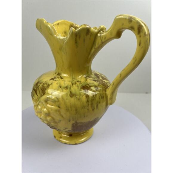 Mid Century Glazed Pottery Pitcher Yellow‎ With Marbling - Picture 4 of 8